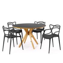 Conjunto Mesa de Jantar Redonda Marci Premium Preta 120cm com 4 Cadeiras Allegra - Preto