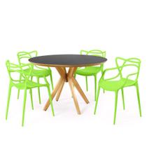 Conjunto Mesa de Jantar Redonda Marci Premium Preta 120cm com 4 Cadeiras Allegra - Verde