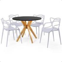 Conjunto Mesa de Jantar Redonda Marci Preta 100cm com 4 Cadeiras Allegra - Cinza