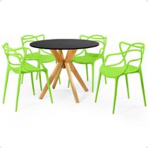 Conjunto Mesa de Jantar Redonda Marci Preta 100cm com 4 Cadeiras Allegra - Verde