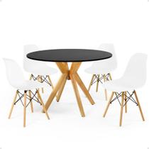 Conjunto Mesa de Jantar Redonda Marci Preta 100cm com 4 Cadeiras Eames Eiffel - Branco