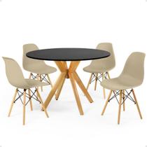 Conjunto Mesa de Jantar Redonda Marci Preta 100cm com 4 Cadeiras Eames Eiffel - Nude