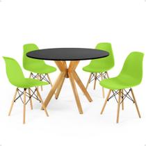 Conjunto Mesa de Jantar Redonda Marci Preta 100cm com 4 Cadeiras Eames Eiffel - Verde