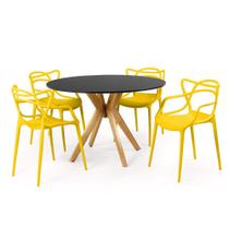 Conjunto Mesa de Jantar Redonda Marci Preta 120cm com 4 Cadeiras Allegra - Amarelo