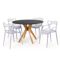 Conjunto Mesa de Jantar Redonda Marci Preta 120cm com 4 Cadeiras Allegra - Cinza