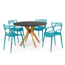 Conjunto Mesa de Jantar Redonda Marci Preta 120cm com 4 Cadeiras Allegra - Turquesa