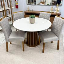 Conjunto Mesa de Jantar Redonda MDF + 4 Cadeiras em Madeira