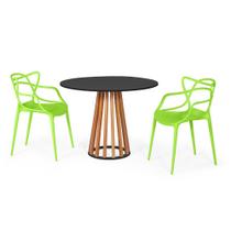 Conjunto Mesa de Jantar Redonda Preta 100cm Talia Amadeirada com 2 Cadeiras Allegra - Verde