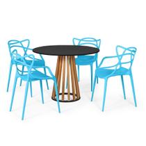 Conjunto Mesa de Jantar Redonda Preta 100cm Talia Amadeirada com 4 Cadeiras Allegra - Azul