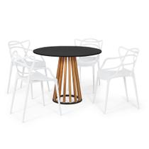 Conjunto Mesa de Jantar Redonda Preta 100cm Talia Amadeirada com 4 Cadeiras Allegra - Branco