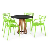 Conjunto Mesa de Jantar Redonda Preta 100cm Talia Amadeirada com 4 Cadeiras Allegra - Verde