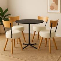 Conjunto Mesa de Jantar Redonda Preta Com 4 Cadeiras Estofada Off-White Encosto Madeira Urban Conjunto Mesa de Jantar Redonda Preta Com 4 Cadeiras Estofada Off-White Encosto Madeira Urban