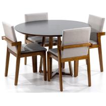 Conjunto Mesa de Jantar Redonda Preta Lara Premium 120cm com 4 Cadeiras Estofadas Isabela - Bege - Magazine Decor