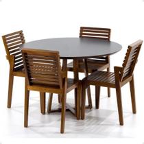 Conjunto Mesa de Jantar Redonda Preta Lara Premium 120cm com 4 Cadeiras Isabela - Natural