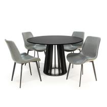 Conjunto Mesa de Jantar Redonda Preta Talia 120cm com 4 Cadeiras Estofadas Chicago - Cinza Escuro