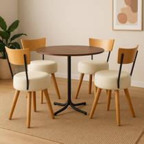 Conjunto Mesa de Jantar Redonda Preta Tampo Imbuia Com 4 Cadeiras Estofada Off-White Encosto Madeira Urban