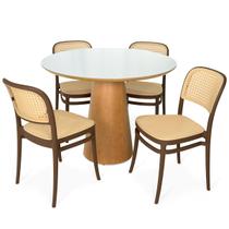 Conjunto Mesa de Jantar Redonda Quiara 100cm Branco com 4 Cadeiras Roma - Marrom Conjunto Mesa de Jantar Redonda Quiara 100cm Branco com 4 Cadeiras Roma - Marrom