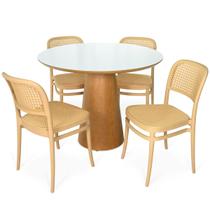 Conjunto Mesa de Jantar Redonda Quiara 100cm Branco com 4 Cadeiras Roma - Nude Conjunto Mesa de Jantar Redonda Quiara 100cm Branco com 4 Cadeiras Roma - Nude