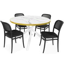 Conjunto Mesa de Jantar Redonda Solaris Branca 120cm com 4 Cadeiras Roma - ALL BLACK Conjunto Mesa de Jantar Redonda Solaris Branca 120cm com 4 Cadeiras Roma - ALL BLACK