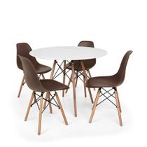 Conjunto Mesa de Jantar Redonda Solo Branca 120cm com 4 Cadeiras Solo - Marrom