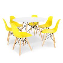 Conjunto Mesa de Jantar Redonda Solo Branca 120cm com 6 Cadeiras Solo - Amarelo