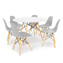 Conjunto Mesa de Jantar Redonda Solo Branca 120cm com 6 Cadeiras Solo - Cinza