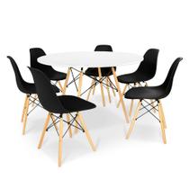 Conjunto Mesa de Jantar Redonda Solo Branca 120cm com 6 Cadeiras Solo - Preto