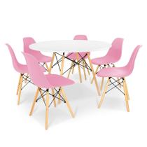 Conjunto Mesa de Jantar Redonda Solo Branca 120cm com 6 Cadeiras Solo - Rosa