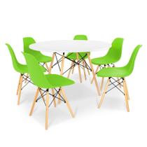 Conjunto Mesa de Jantar Redonda Solo Branca 120cm com 6 Cadeiras Solo - Verde
