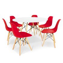 Conjunto Mesa de Jantar Redonda Solo Branca 120cm com 6 Cadeiras Solo - Vermelho