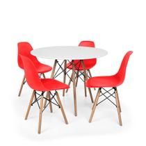 Conjunto Mesa de Jantar Redonda Solo Branca 80cm com 4 Cadeiras Solo - Vermelho