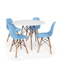 Conjunto Mesa de Jantar Redonda Solo Branca 90cm com 4 Cadeiras Solo - Azul Claro