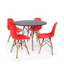 Conjunto Mesa de Jantar Redonda Solo Preta 80cm com 4 Cadeiras Solo - Vermelho