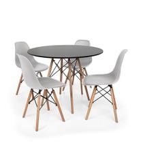 Conjunto Mesa de Jantar Redonda Solo Preta 90cm com 4 Cadeiras Solo - Cinza