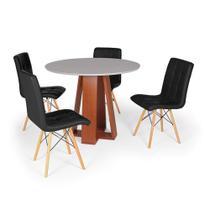 Conjunto Mesa de Jantar Redonda Styllo Off White 100cm com 4 Cadeiras Eiffel Gomos - Preto