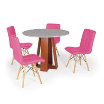 Conjunto Mesa de Jantar Redonda Styllo Off White 100cm com 4 Cadeiras Eiffel Gomos - Rosa