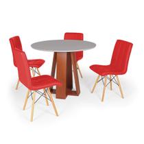 Conjunto Mesa de Jantar Redonda Styllo Off White 100cm com 4 Cadeiras Eiffel Gomos - Vermelho