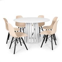 Conjunto Mesa de Jantar Redonda Talia 120cm Branca com 6 Cadeiras Eames Eiffel Base Preta - Nude