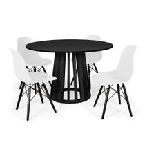 Conjunto Mesa de Jantar Redonda Talia 120cm Preta com 4 Cadeiras Eames Eiffel Base Preta - Branco - Magazine Decor