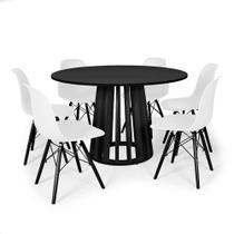 Conjunto Mesa de Jantar Redonda Talia 120cm Preta com 6 Cadeiras Eames Eiffel Base Preta - Branco
