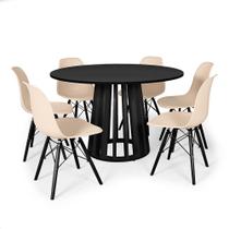 Conjunto Mesa de Jantar Redonda Talia 120cm Preta com 6 Cadeiras Eames Eiffel Base Preta - Nude