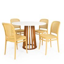 Conjunto Mesa de Jantar Redonda Talia Amadeirada Branca 100cm com 4 Cadeiras Roma - Nude