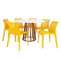 Conjunto Mesa de Jantar Redonda Talia Amadeirada Branca 120cm com 6 Cadeiras Gruvyer - Amarelo