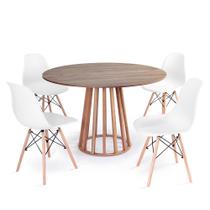 Conjunto Mesa de Jantar Redonda Talia Amadeirada Natural 120cm com 4 Cadeiras Eames Eiffel - Branco