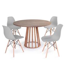 Conjunto Mesa de Jantar Redonda Talia Amadeirada Natural 120cm com 4 Cadeiras Eames Eiffel - Cinza