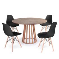 Conjunto Mesa de Jantar Redonda Talia Amadeirada Natural 120cm com 4 Cadeiras Eames Eiffel - Preto