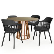 Conjunto Mesa de Jantar Redonda Talia Amadeirada Natural 120cm com 4 Cadeiras Marcela - Preto Conjunto Mesa de Jantar Redonda Talia Amadeirada Natural 120cm com 4 Cadeiras Marcela - Preto