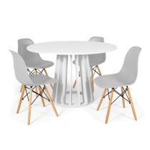 Conjunto Mesa de Jantar Redonda Talia Branca 120cm com 4 Cadeiras Eames Eiffel - Cinza