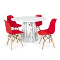 Conjunto Mesa de Jantar Redonda Talia Branca 120cm com 4 Cadeiras Eames Eiffel - Vermelho