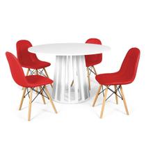 Conjunto Mesa de Jantar Redonda Talia Branca 120cm com 4 Cadeiras Eiffel Botonê - Vermelho
